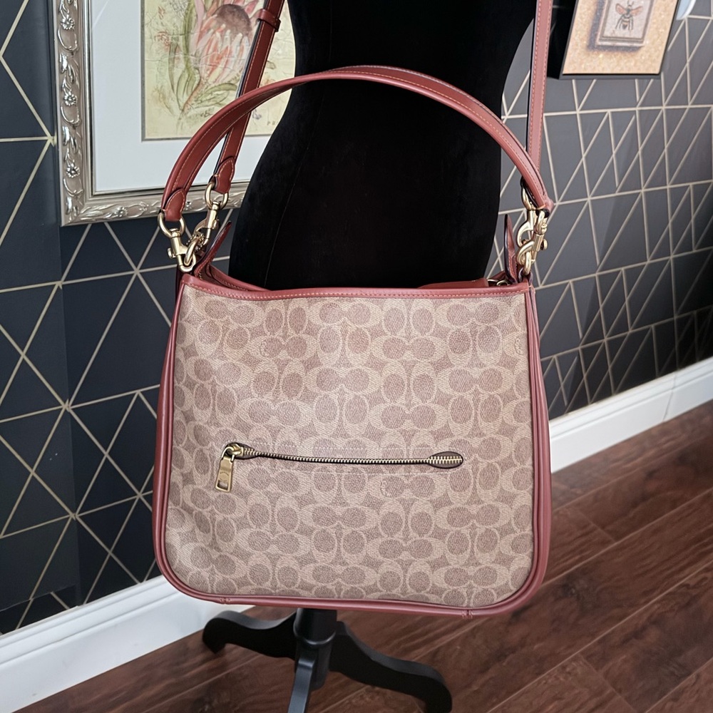 Coach Tan and Brown Signature Shoulder Bag